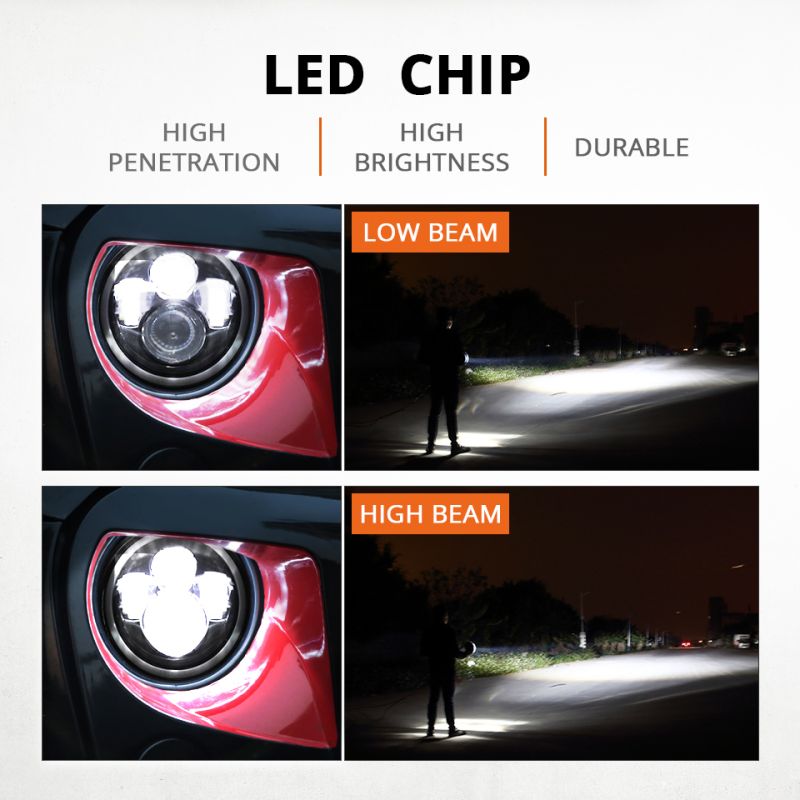 CO LIGHT Reflektor LED 7 cali H4 DRL żółte białe Angel Eye Jeep Wrangler Lada Niva 4x4 60W akcesoria