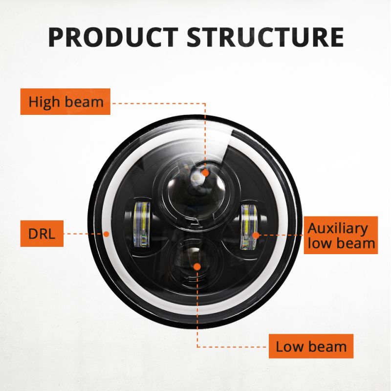 CO LIGHT Reflektor LED 7 cali H4 DRL żółte białe Angel Eye Jeep Wrangler Lada Niva 4x4 60W akcesoria