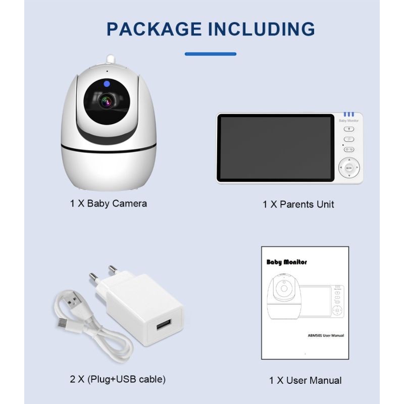 ABM501 niania wideo 2.4G z 5.0 cala LCD noktowizor dwukierunkowa rozmowa audio wysoka rozdzielczość