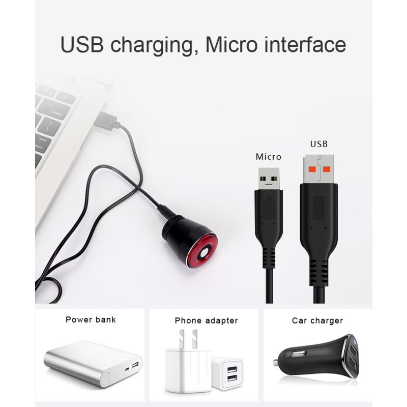 ANTUSI Q5 inteligentne tylne światło rowerowe LED auto start stop IPX6 wodoodporne akcesoria rowerowe bezpieczeństwo