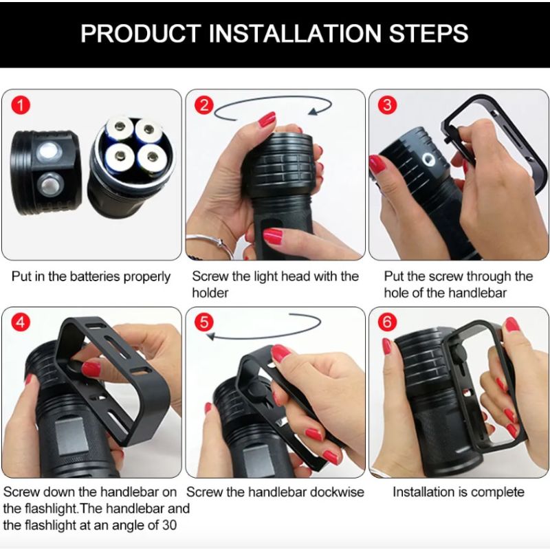 Latarka B12 LED do nurkowania IPX8 sprzęt do nurkowania fotografia podwodna jasne światło nurkowe 80m