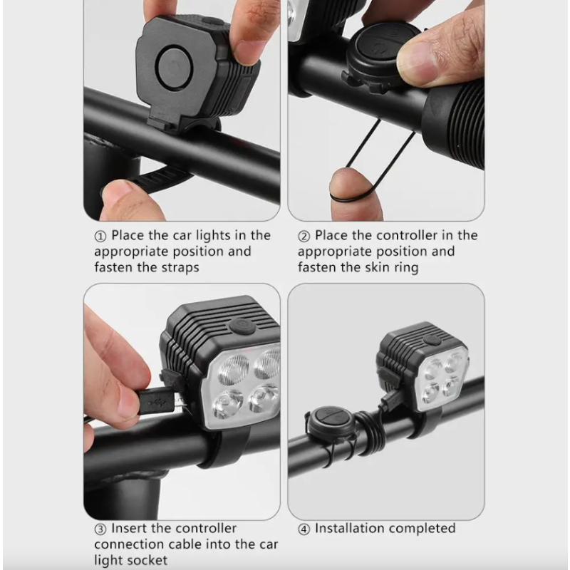Klakson rowerowy 2w1 z reflektorem MTB, światła bliskie/dalekie 2/4 lampy, sterowanie przewodowe, akcesoria rowerowe