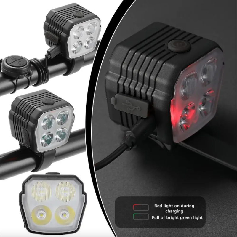Klakson rowerowy 2w1 z reflektorem MTB, światła bliskie/dalekie 2/4 lampy, sterowanie przewodowe, akcesoria rowerowe