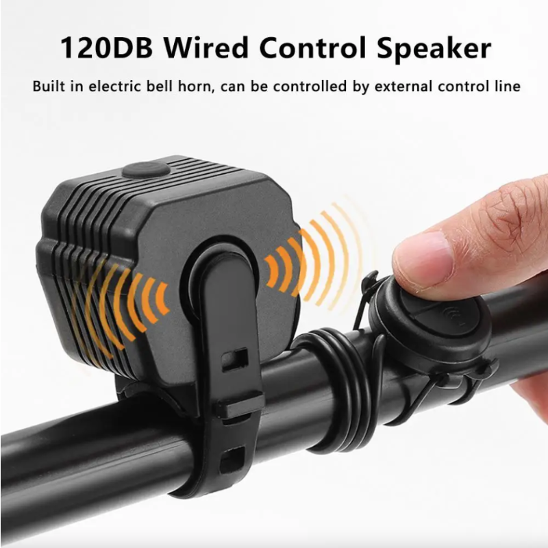 Klakson rowerowy 2w1 z reflektorem MTB, światła bliskie/dalekie 2/4 lampy, sterowanie przewodowe, akcesoria rowerowe