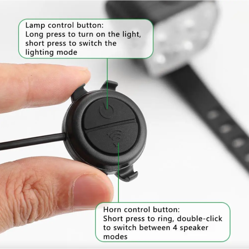 Klakson rowerowy 2w1 z reflektorem MTB, światła bliskie/dalekie 2/4 lampy, sterowanie przewodowe, akcesoria rowerowe