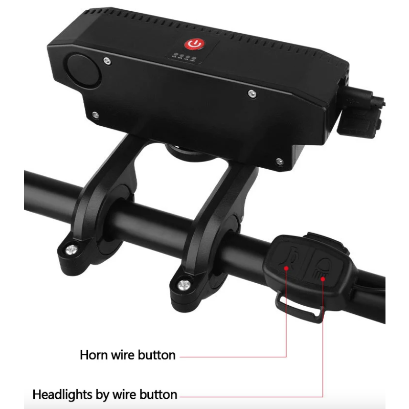 Ładowana przez USB lampka rowerowa z 120 dB klaksonem i podwójnym przełącznikiem dla bezpieczeństwa rowerowego