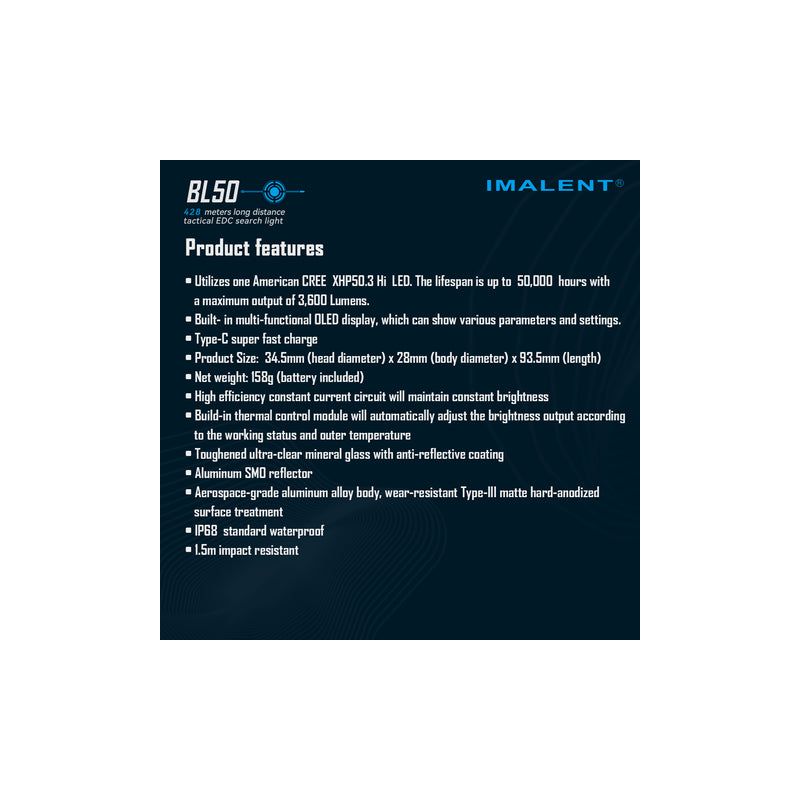 Latarka LED IMALENT BL50 3600 Lumenów ładowanie typu C kompaktowa konstrukcja idealna do przygód na świeżym powietrzu.