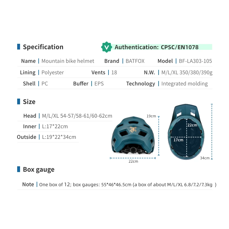 Kask Rowerowy BATFOX Lekki Dla Dorosłych i Młodzieży Regulowany w Różnych Kolorach Technologia Formowania