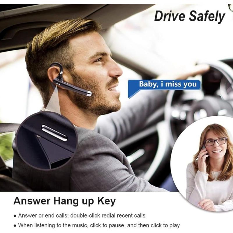 Bezprzewodowy Zestaw Słuchawkowy Biznesowy BT5.3 z Mikrofonem Redukującym Hałas, Earpiece Sportowy Handsfree