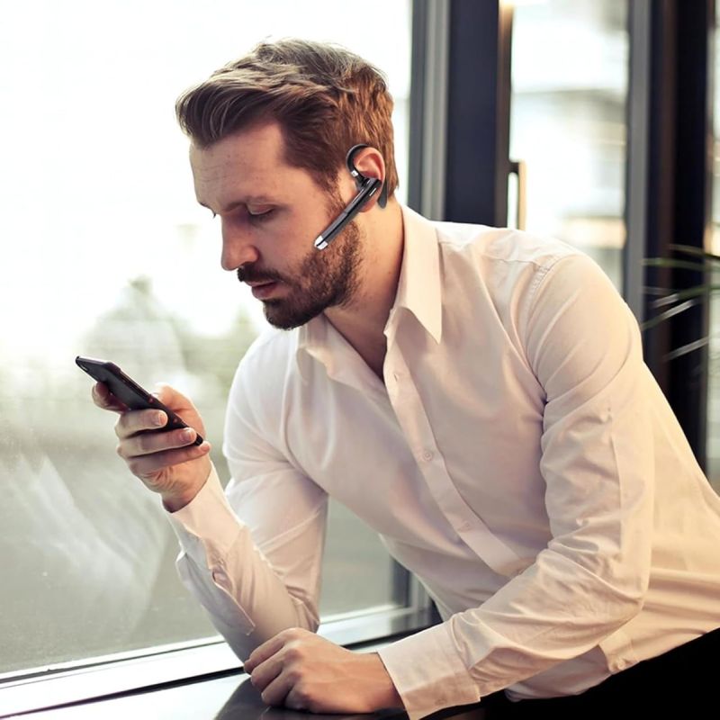 Bezprzewodowy Zestaw Słuchawkowy Biznesowy BT5.3 z Mikrofonem Redukującym Hałas, Earpiece Sportowy Handsfree