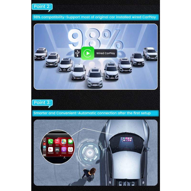CarlinKit 4.0 Bezprzewodowy CarPlay Box Adapter Plug and Play Łatwa Instalacja dla Audi VW Porsche Kia