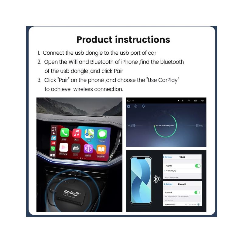 CarlinKit USB CarPlay Dongle łatwa instalacja bezprzewodowy Android Auto AI Box integracja smartfona 5G