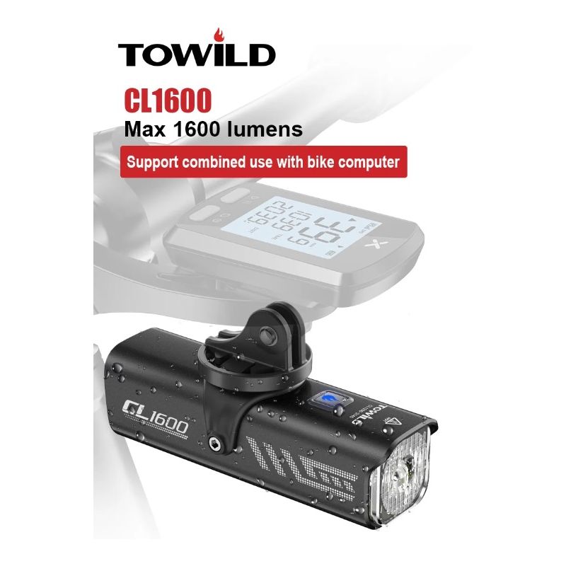 TOWILD CL1600 lampka rowerowa 1600 lm ładowanie USB akumulator 21700 wodoodporny reflektor nocna jazda
