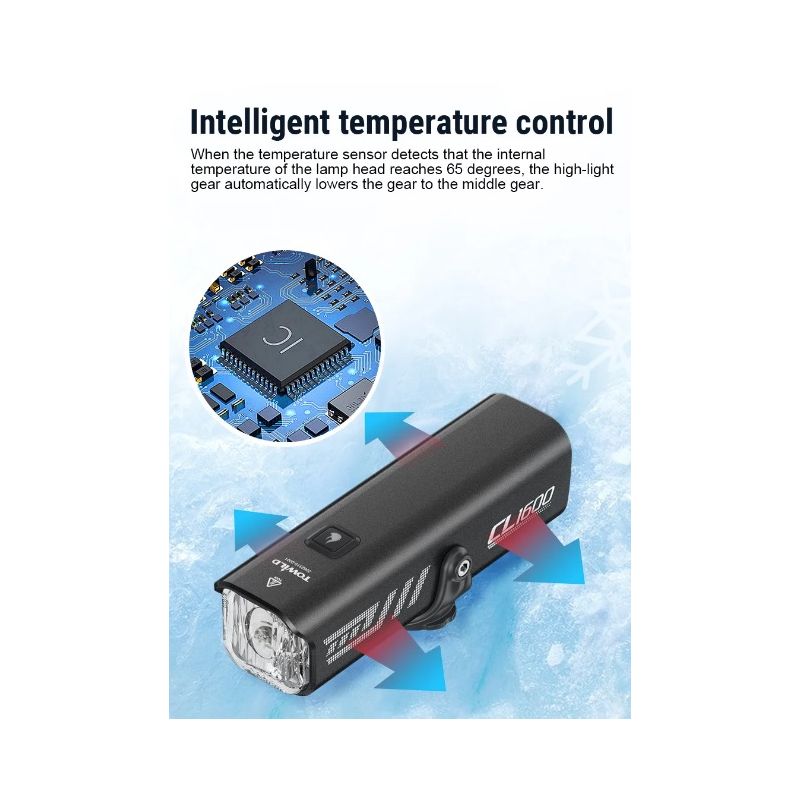 TOWILD CL1600 lampka rowerowa 1600 lm ładowanie USB akumulator 21700 wodoodporny reflektor nocna jazda