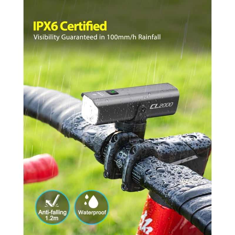 TOWILD CL2000 Przednia Lampka Rowerowa 2000LM Super Jasna | Antyodblaskowa | Bezpieczna Nocą