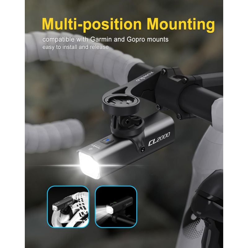 TOWILD CL2000 Przednia Lampka Rowerowa 2000LM Super Jasna | Antyodblaskowa | Bezpieczna Nocą