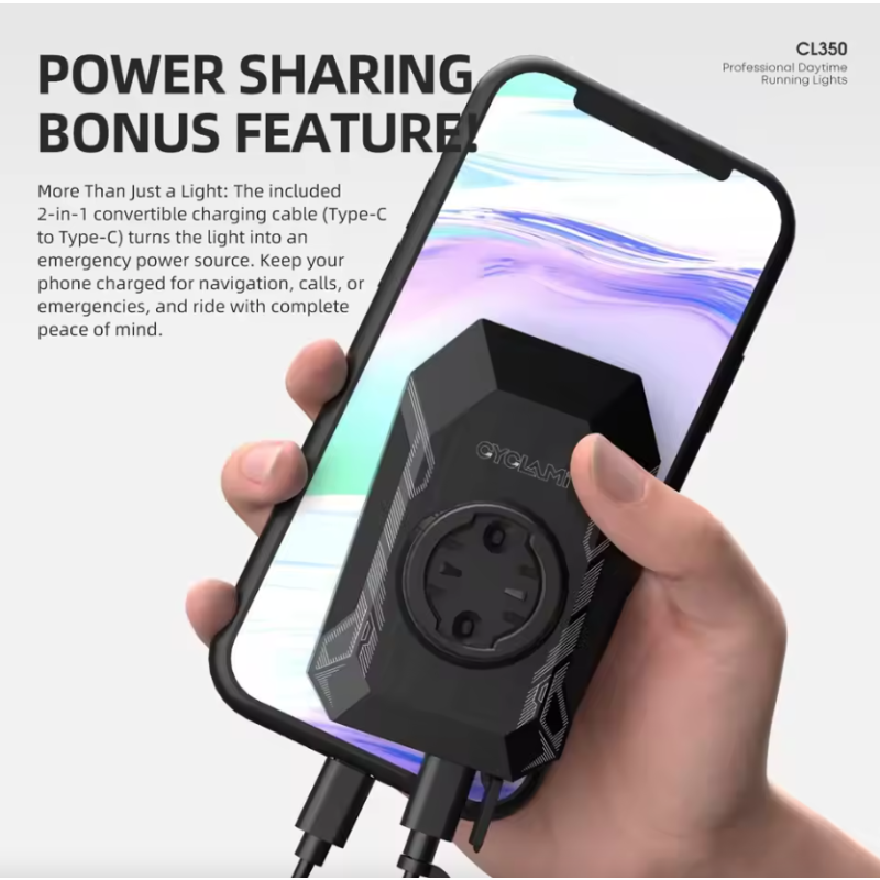 CYCLAMI CL350: Lampka Rowerowa 4000mAh, Type-C, Powerbank, Uchwyt na Licznik, Bezpieczeństwo Jazdy