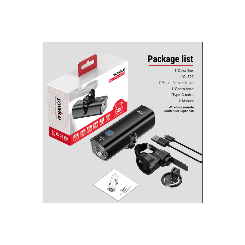 TOWILD CL600 lampka rowerowa LED ładowana USB wodoodporny reflektor 2000mAh idealny na nocna jazda