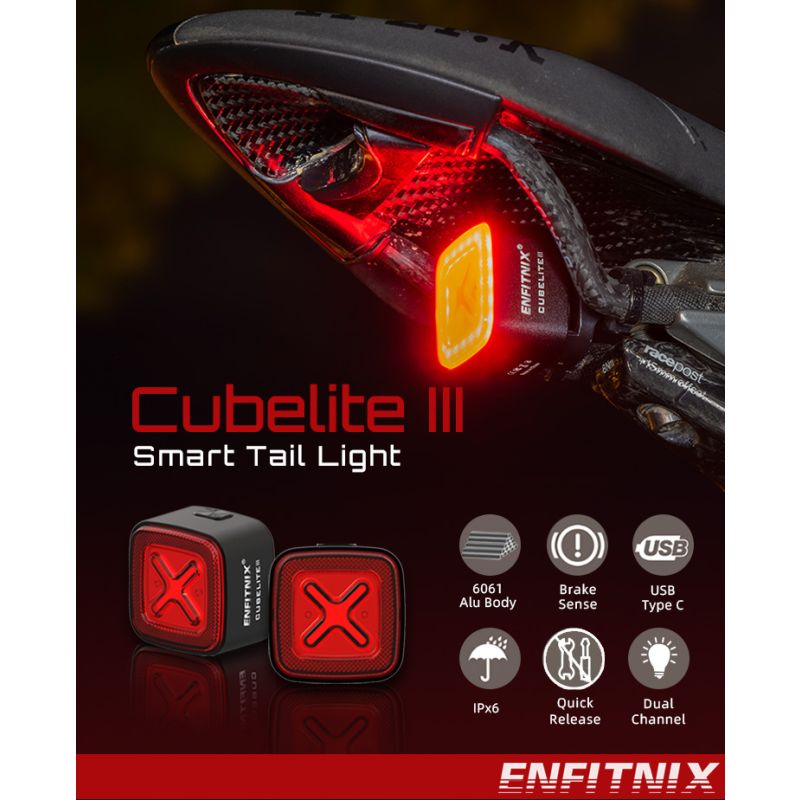 Enfitnix Cubelite III inteligentne światło tylne ultra jasne LED 30 lumenów kompaktowy design USB dla rowerzystów