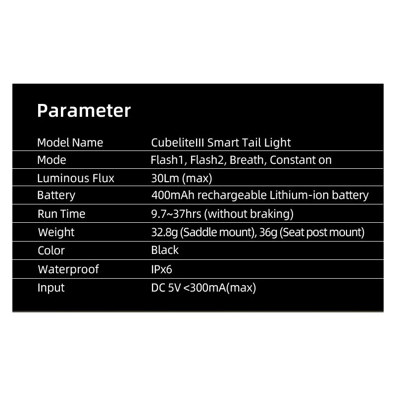 Enfitnix Cubelite III inteligentne światło tylne ultra jasne LED 30 lumenów kompaktowy design USB dla rowerzystów