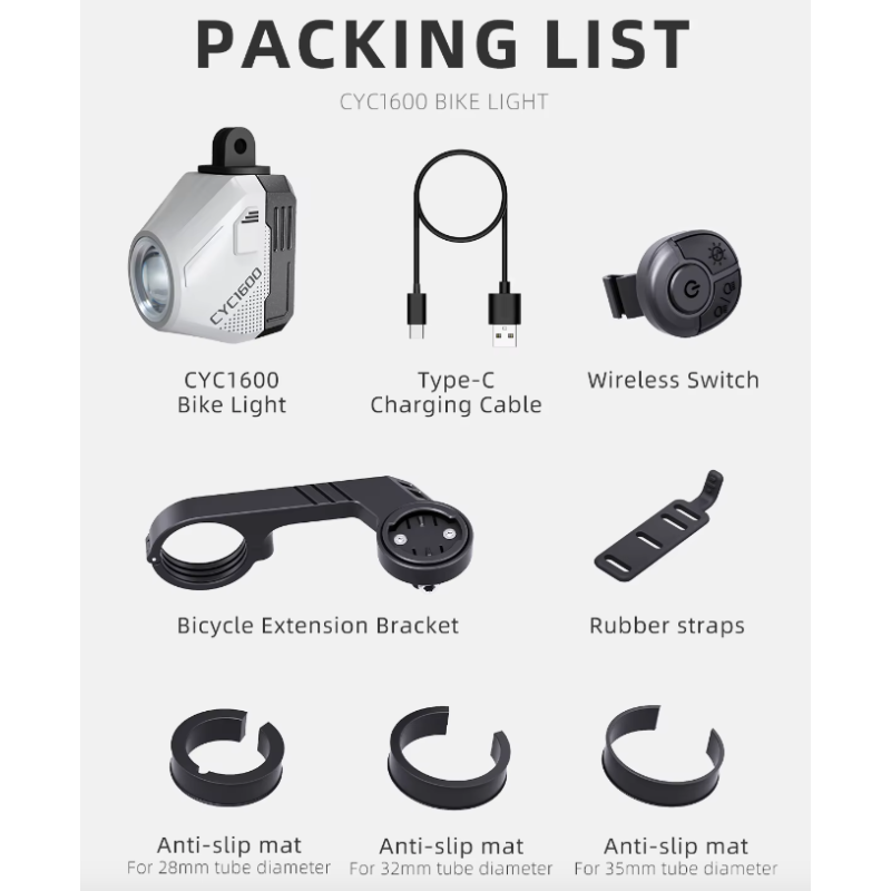 Rowerowe przednie światła 1600 lumenów wiszące kable wysoka jasność z inteligentnym pilotem zdalnego sterowania