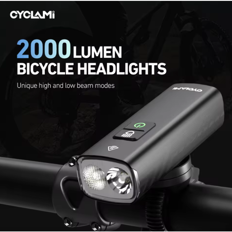 CYCLAMI BR2000 Mocna Lampka Rowerowa 2000lm USB-C Type-C. Idealna na MTB i Szosę. Bezpieczeństwo!