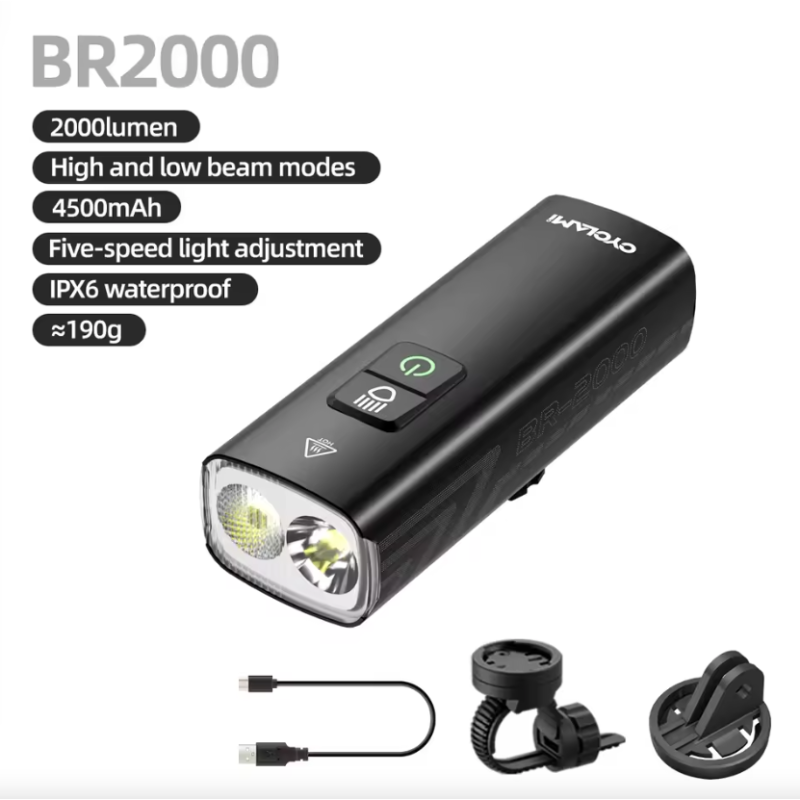 CYCLAMI BR2000 Mocna Lampka Rowerowa 2000lm USB-C Type-C. Idealna na MTB i Szosę. Bezpieczeństwo!