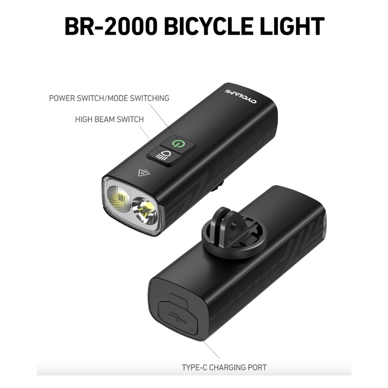 CYCLAMI BR2000 Mocna Lampka Rowerowa 2000lm USB-C Type-C. Idealna na MTB i Szosę. Bezpieczeństwo!