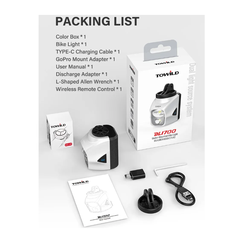 Odkryj TOWILD DLite 1700 DL1700: Mocna Lampka Rowerowa 1900 Lumenów, USB, Wodoodporna dla Jazdy Nocą