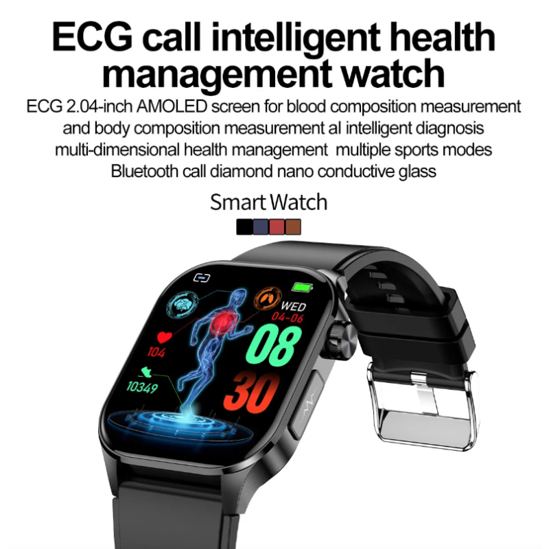 E580 Inteligentny zegarek: glukoza, ECG, monitor serca, ciśnienia, IP68, Smartwatch