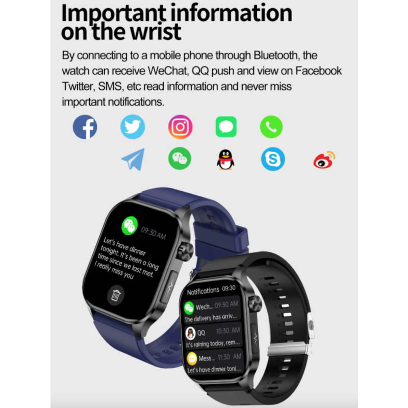 E580 Inteligentny zegarek: glukoza, ECG, monitor serca, ciśnienia, IP68, Smartwatch