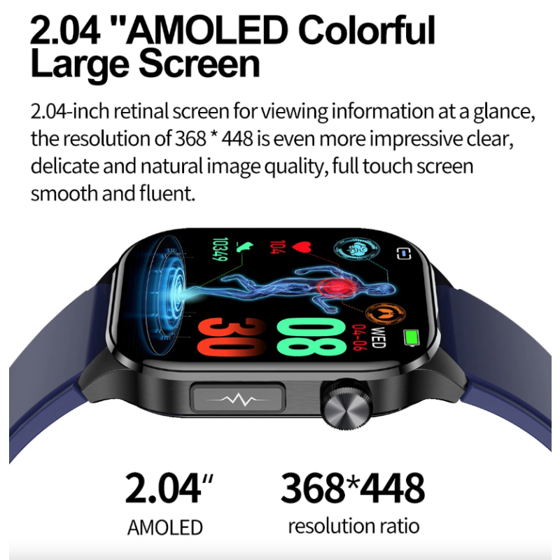 E580 Inteligentny zegarek: glukoza, ECG, monitor serca, ciśnienia, IP68, Smartwatch