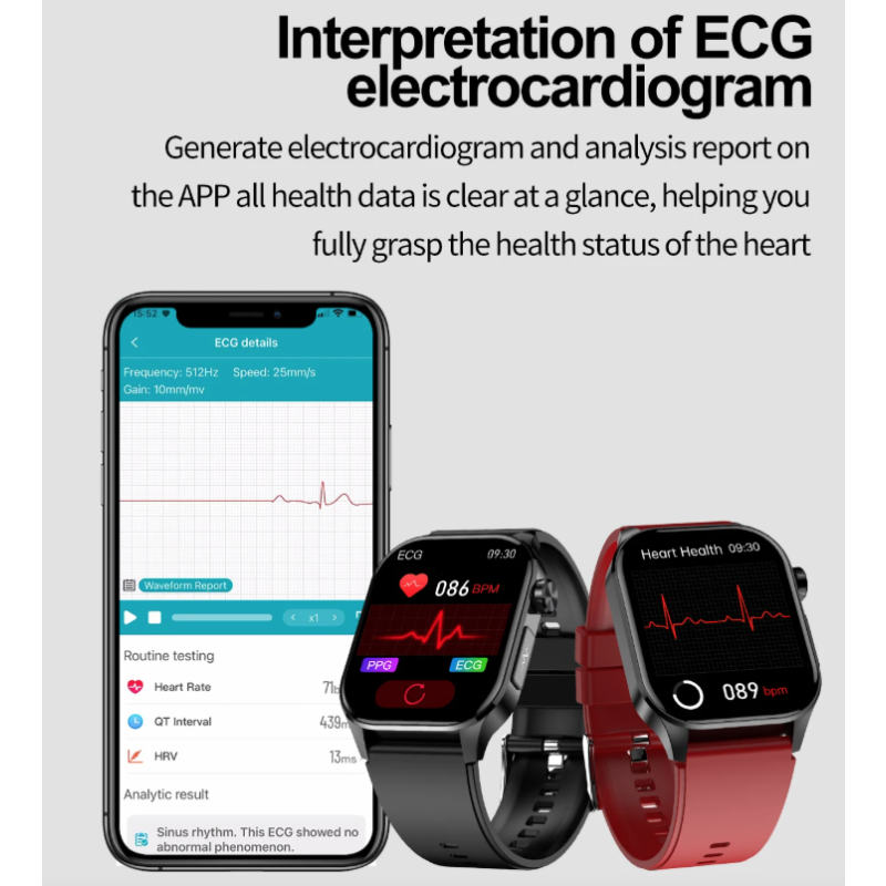 E580 Inteligentny zegarek: glukoza, ECG, monitor serca, ciśnienia, IP68, Smartwatch