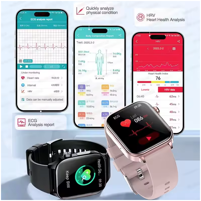ET585 Smartwatch EKG+PPG AI diagnostyka zdrowia. Mężczyźni, kobiety, zegarek, ciśnienie krwi.