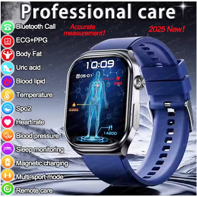 ET585 Smartwatch EKG+PPG AI diagnostyka zdrowia. Mężczyźni, kobiety, zegarek, ciśnienie krwi.