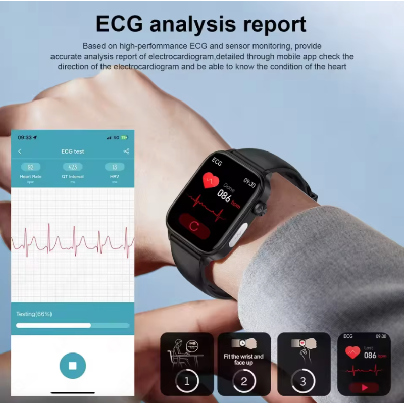 ET585 Smartwatch EKG+PPG AI diagnostyka zdrowia. Mężczyźni, kobiety, zegarek, ciśnienie krwi.