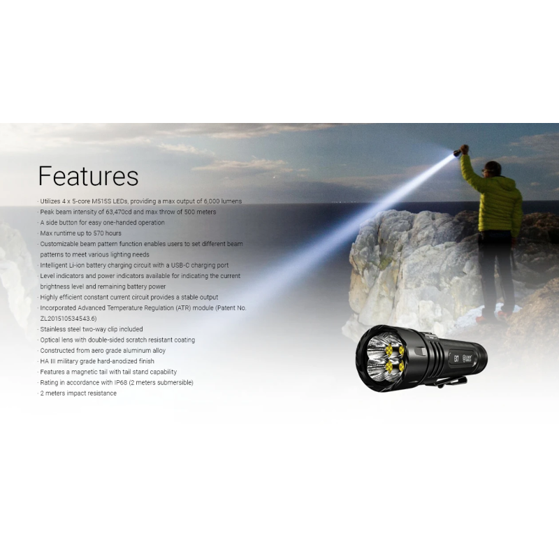 Nitecore EX7 Latarka USB-C 6000lm: Super Jasna, Ładowalna dla Outdooru i Długiego Działania