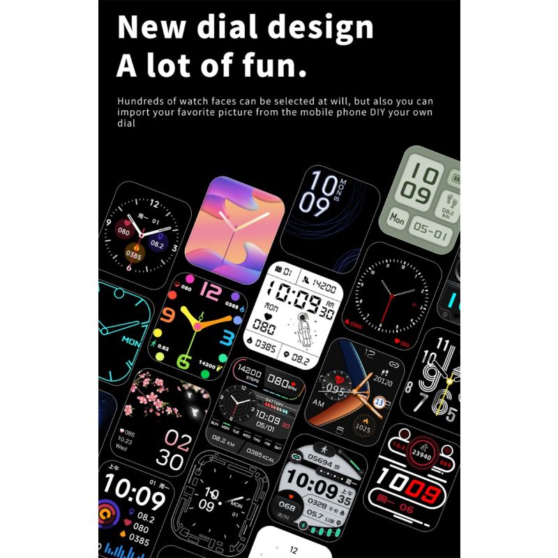 Smartwatch F57L z pomiarem Poziomu Cukru, Ciśnienia, Tętna i Temperatury, Monitor Sportowy 1.91 Cala