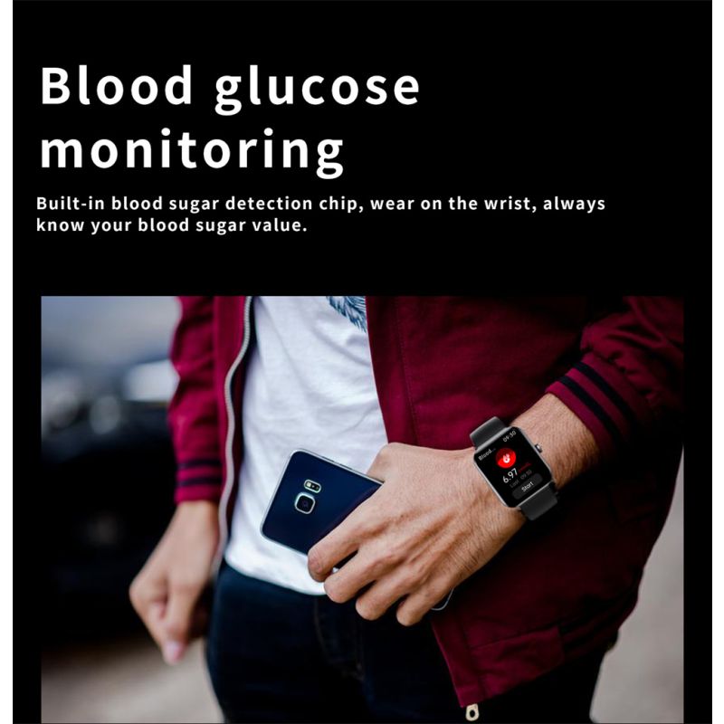Smartwatch F57L z pomiarem Poziomu Cukru, Ciśnienia, Tętna i Temperatury, Monitor Sportowy 1.91 Cala