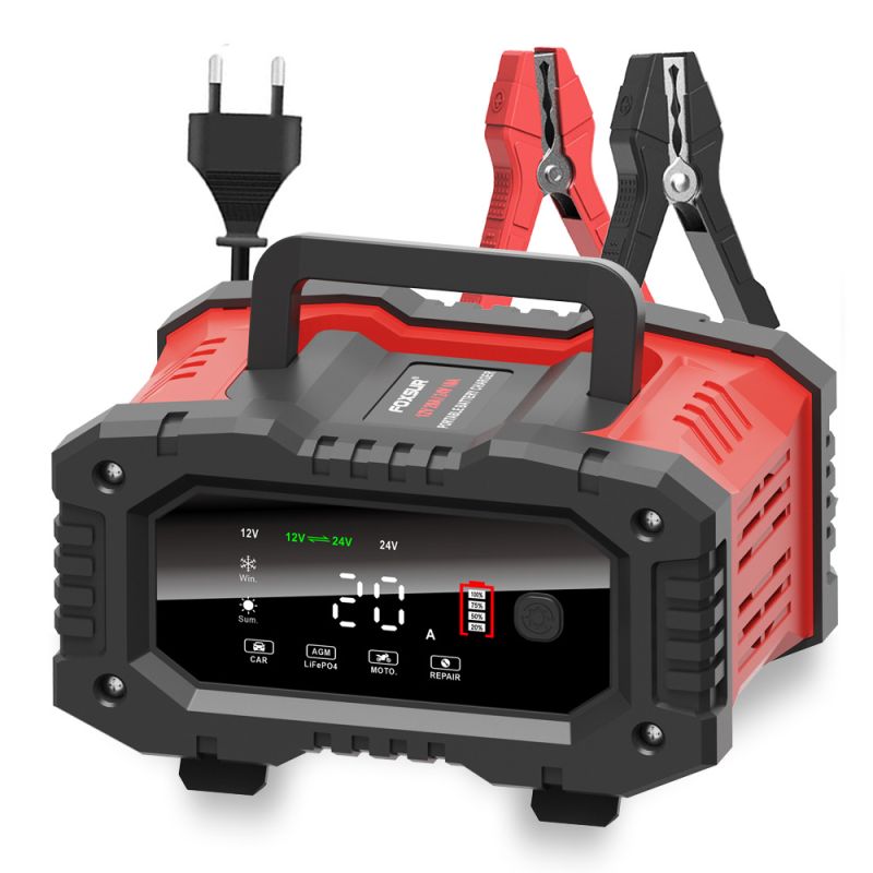FOXSUR 20A przenośna ładowarka samochodowa 12V 24V AGM LiFePO4 automatyczna naprawa niezawodne działanie