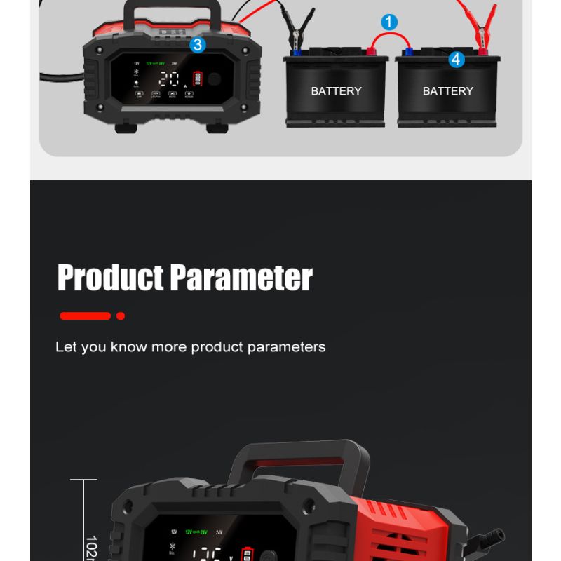 FOXSUR 20A przenośna ładowarka samochodowa 12V 24V AGM LiFePO4 automatyczna naprawa niezawodne działanie