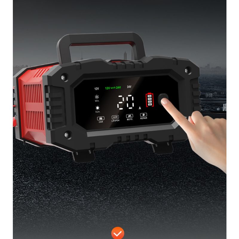FOXSUR 20A przenośna ładowarka samochodowa 12V 24V AGM LiFePO4 automatyczna naprawa niezawodne działanie