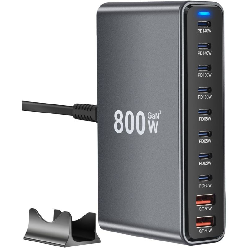 Ładowarka USB C 800W GaN III Pro 10 portów | Szybkie Ładowanie PD do MacBooka Pro, iPhone