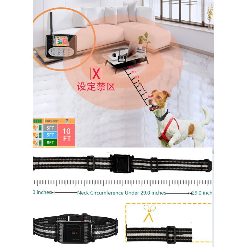 3 w 1 bezprzewodowy system ogrodzenia dla psa z elektronicznym radarem i regulowanym obszarem treningowym