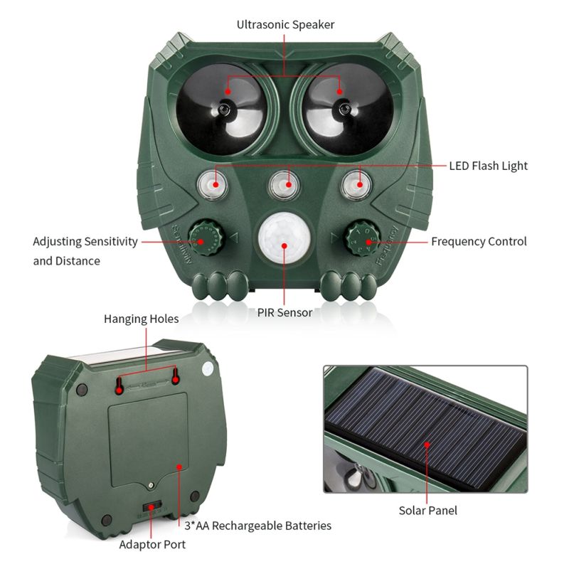 Solarny ultradźwiękowy odstraszacz zwierząt IP44 ochrona na zewnątrz kontrola dzikiej przyrody nowy produkt