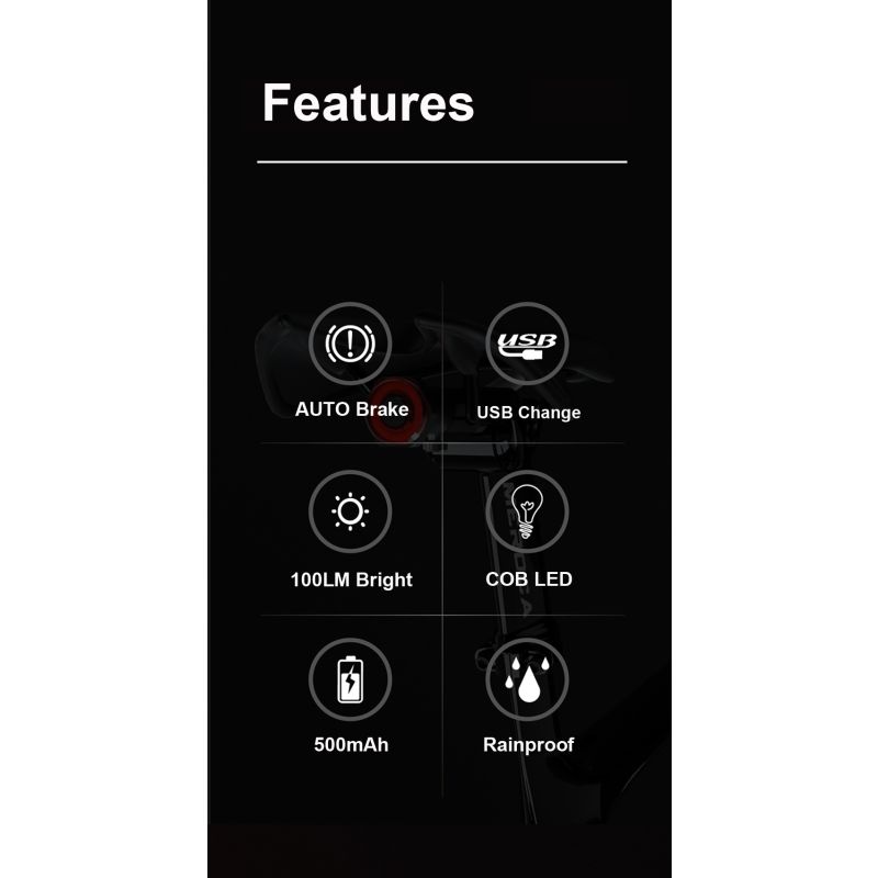 Inteligentne światło tylne rowerowe z auto start stop i ładowaniem USB wodoodporne IPX6 LED oświetlenie