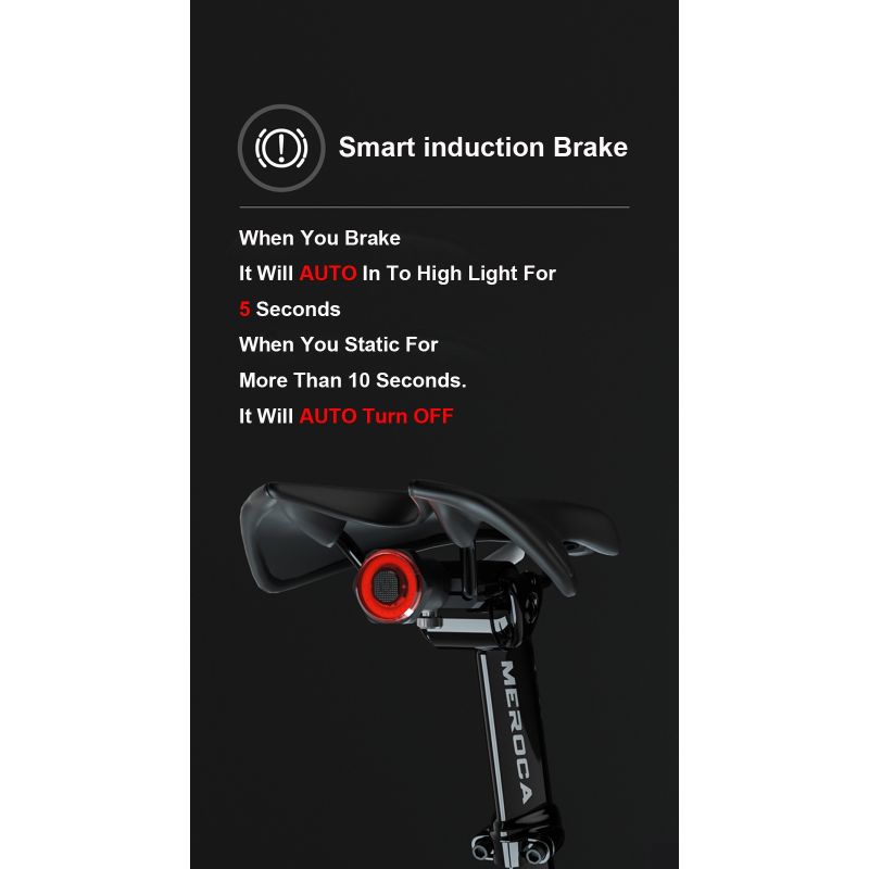 Inteligentne światło tylne rowerowe z auto start stop i ładowaniem USB wodoodporne IPX6 LED oświetlenie