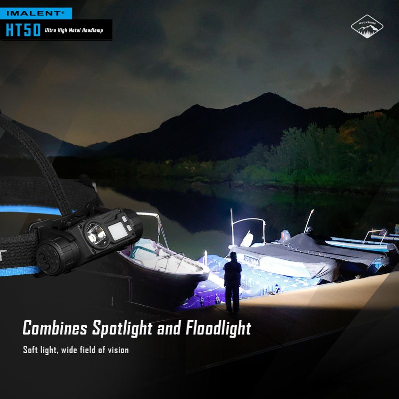 Latarka czołowa IMALENT HT50 LED z podwójnym źródłem światła o wysokiej jasności idealna do oświetlenia outdoorowego