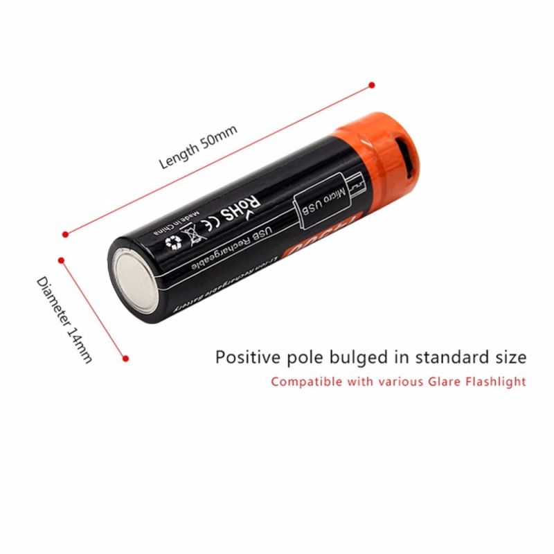 Akumulator 14500 3.7V Li-ion 750mAh Micro USB wskaźnik LED ekologiczna bateria do latarek i głośników