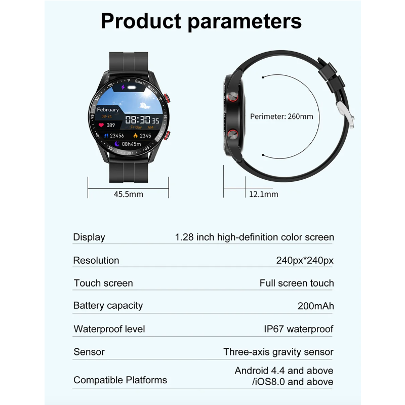 Zegarek HW20 ECG+PPG Bluetooth Smartwatch z Rozmowami – Mierzy EKG i Ciśnienie Krwi, Wodoodporny IP67